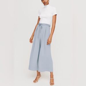 Aritzia Wilfred High-Rise Wide-Leg Culotte – Pearl Gray Blue, Tie Waist, Size 6